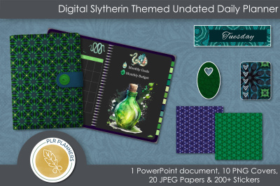 Black Digital Slytherin Themed Undated Daily Planner