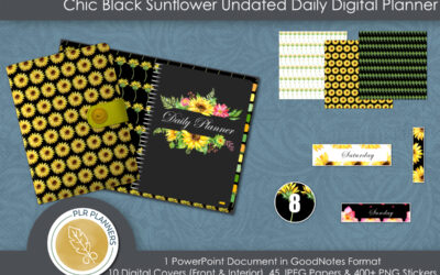 Digital Planner Bonanza # 34 Chic Black Sunflower Undated Daily Planner